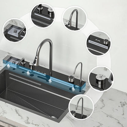 Hot Sale Stainless Steel 304 Single Bowl Kitchen Handmade Sinks Counter Single Piano Button Waterfall Design with Faucet