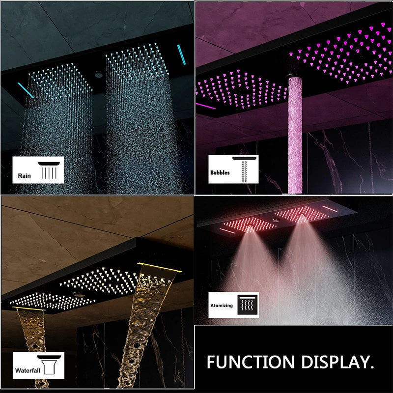 Luxury Bluetooth Concealed Ceiling Shower System with Led Lights and Thermostat Modern Bathroom Hidden Faucet with Body Jet