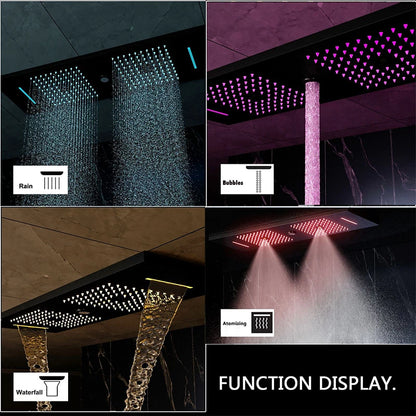 Luxury Bluetooth Concealed Ceiling Shower System with Led Lights and Thermostat Modern Bathroom Hidden Faucet with Body Jet