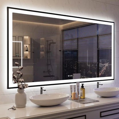 Modern Rectangular LED Light Wall-Mounted Smart Mirror for Bathroom Vanity Hotel Illuminated Graphic Design Solution Available