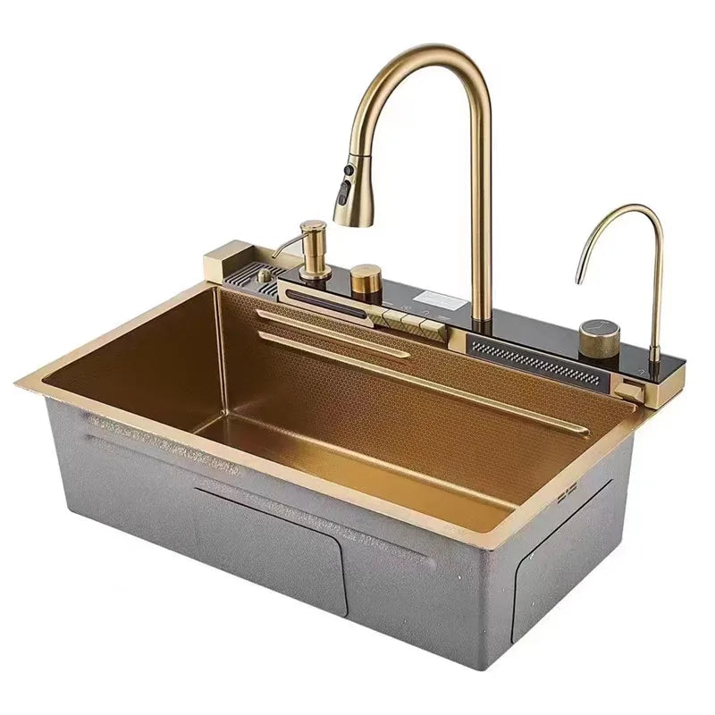 New Trend Stepped Design Easy to Clean Multi-function Waterfall Kitchen Faucet Sink With Digital Display