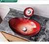 Apartment Modern Gold Painted Orange Engraving Design Lavabo Oval Glass Bathroom Sink Vanity Wash Basin