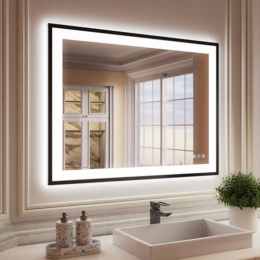 Modern Rectangular LED Light Wall-Mounted Smart Mirror for Bathroom Vanity Hotel Illuminated Graphic Design Solution Available