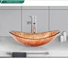 Apartment Modern Gold Painted Orange Engraving Design Lavabo Oval Glass Bathroom Sink Vanity Wash Basin