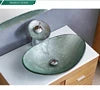 Apartment Modern Gold Painted Orange Engraving Design Lavabo Oval Glass Bathroom Sink Vanity Wash Basin