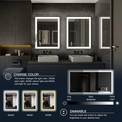 Modern Rectangular LED Light Wall-Mounted Smart Mirror for Bathroom Vanity Hotel Illuminated Graphic Design Solution Available