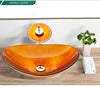 Apartment Modern Gold Painted Orange Engraving Design Lavabo Oval Glass Bathroom Sink Vanity Wash Basin
