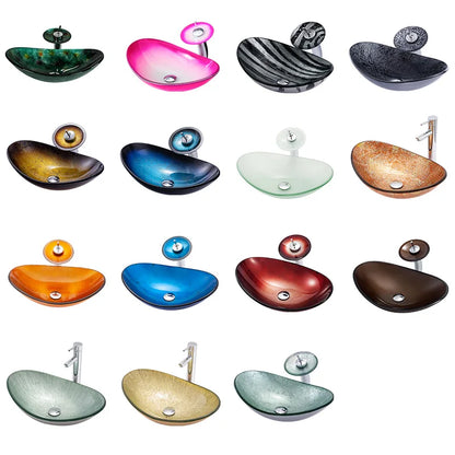 Apartment Modern Gold Painted Orange Engraving Design Lavabo Oval Glass Bathroom Sink Vanity Wash Basin