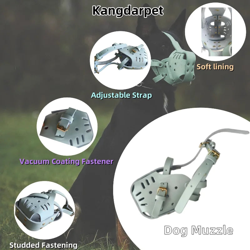 Kangdarpet Durable Leather Dog Muzzle – Adjustable Bite-Proof Cage for Large Dogs, Pitbull, Shepherd, Malinois Training