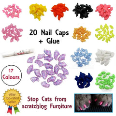 Lovely 20pcs Silicone Soft Cat Nail Caps Cat Nail Covers Pet Claw Paws Caps Adhesive Glue Animal Protection