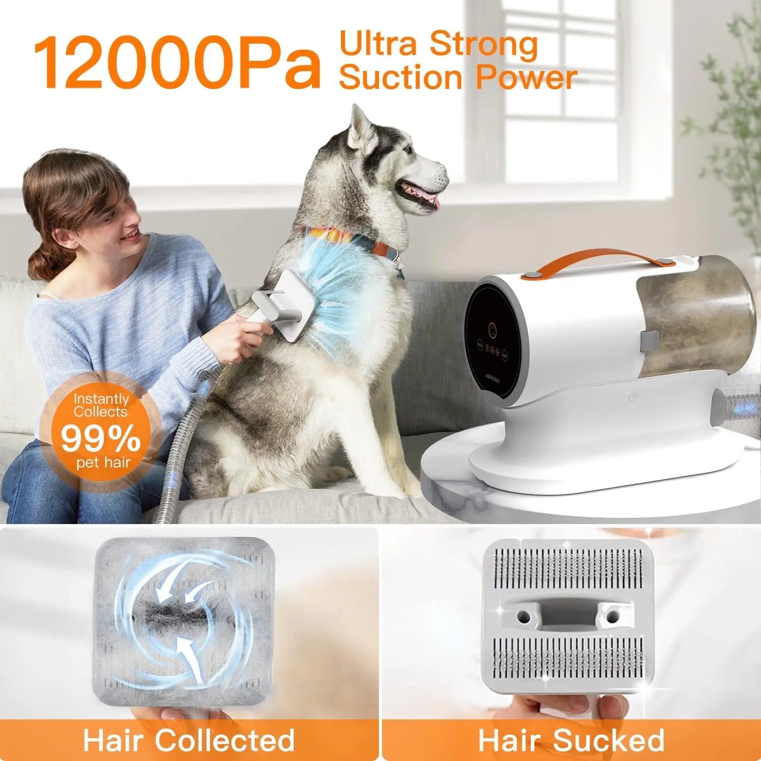 Dog Grooming Vacuum, Kit,12000Pa Strong Pet for S, 2L Large Capacity Shedding Hair, , 5 Tools, Quiet,PG100
