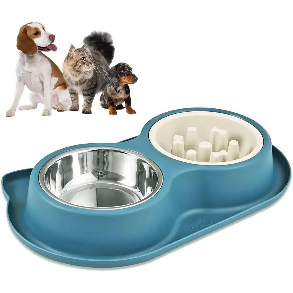 Pet Cat Feeding Bowl Stainless Steel Bowl Silicone Base Anti-Wrestling Dog and Cat Slow Food Bowl to Prevent Pet Choking Feeder