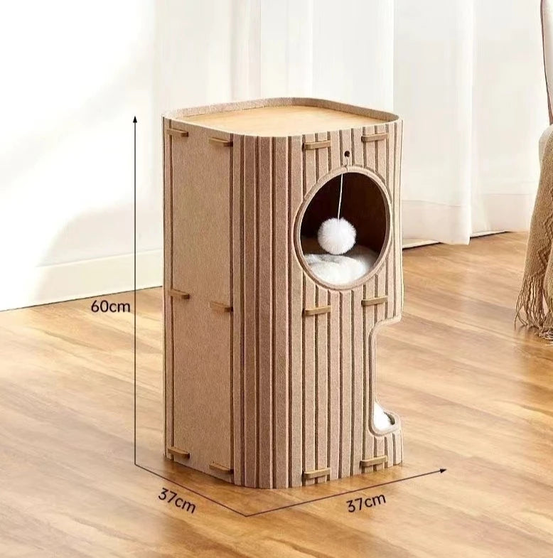 Winter Double Enclosed Cat House Integrated Tree Hole Thickened Felt Cat Litter MultiLayer Scratching Board for Indoor Pet Frame