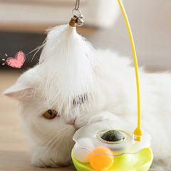 Funny Tumbler Toys for Cat Bite Resistant Removable Turntable Plush Feathers Cat Toy Interactive Cat Teasing Stick with Cat Mint