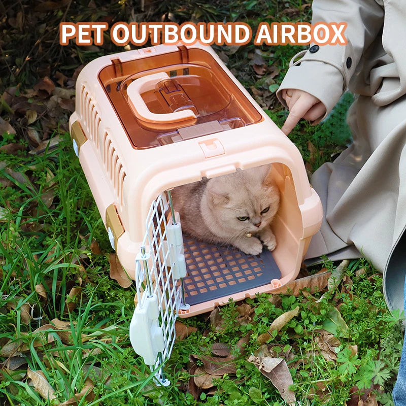 Outdoor Portable Cat Carrier Box Large Capacity Pet Aviation Box Cats Transport Cage Breathable Solid For Dog Cat