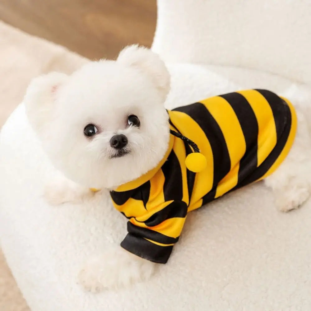 Cat Dog Bee Costume Soft Cat Holiday Cosplay Winter Warm Clothes Pet Bee Halloween Hoodies for Pet Supplies
