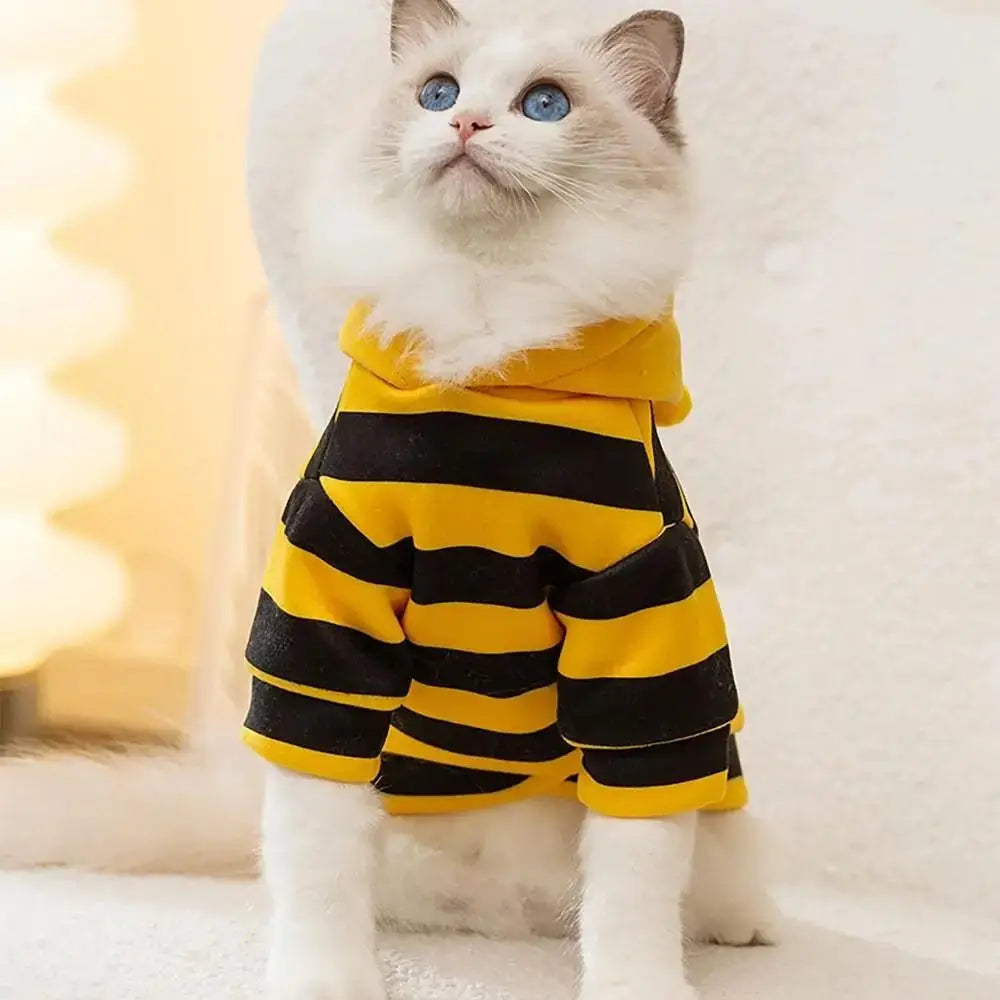 Cat Dog Bee Costume Soft Cat Holiday Cosplay Winter Warm Clothes Pet Bee Halloween Hoodies for Pet Supplies