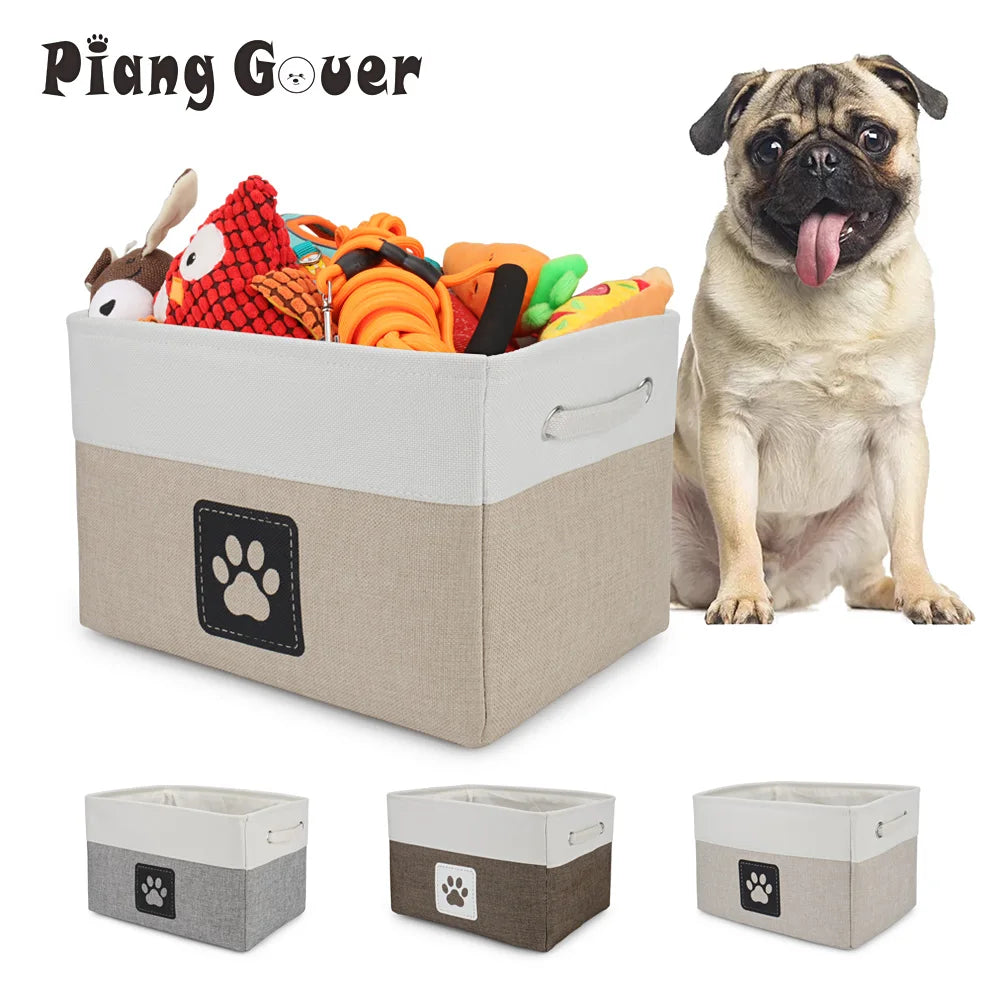 Pet Toy Storage Basket Foldable Paw Dog Cat Clothes Box Accessories Organize Bin