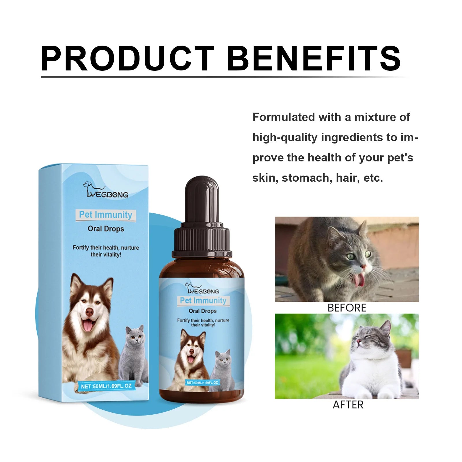 Yegbong Pet Health Drops Cats Dogs Balanced Nutrition Enhance Puppy Kitten Disease Immunity Multi Vitamin Pet Health Supplements