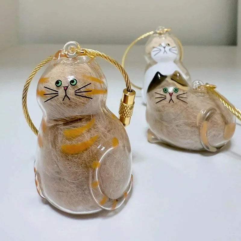 Transparent Cat Hair Storage Keychain Pendant Pet Fur Keepsake Memorial Souvenir for Backpack Bag Car Key Ginger Cat Lover Gift