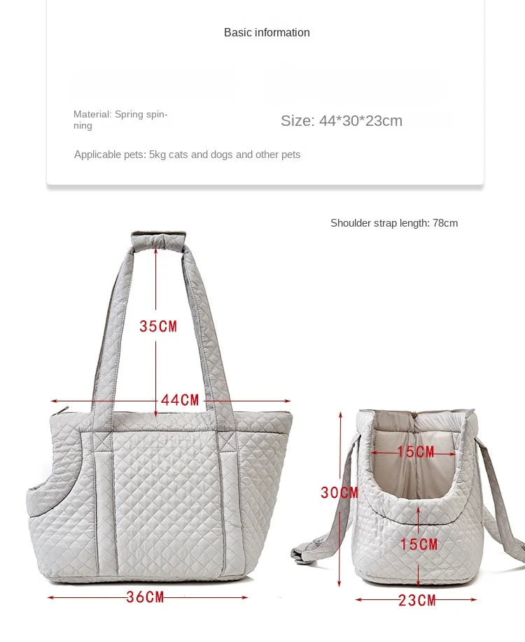 Pet Handbag Autumn and Winter Ultra-Light Quilted Cotton Pet Carrying Bag Single Shoulder Cat Outing Bag