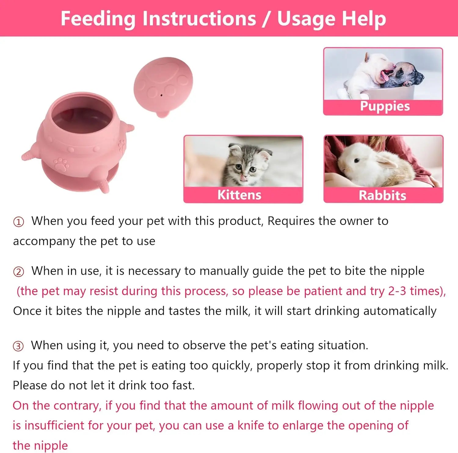 Newborn Puppy and Kitten Feeder, Milk Feeding Bowl – 4-Nipple Design for Easy Nursing of Small Pets