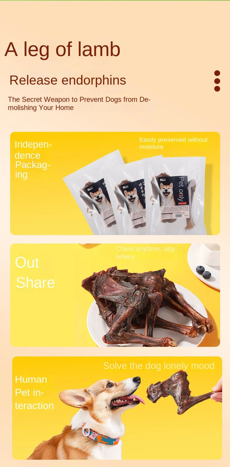 Pet Snacks Dried Lamb Legs Dog Snacks Crispy Big Bones Adult Dog and Puppy Molar Sticks Tooth Cleaning Bone Food Pet Snacks