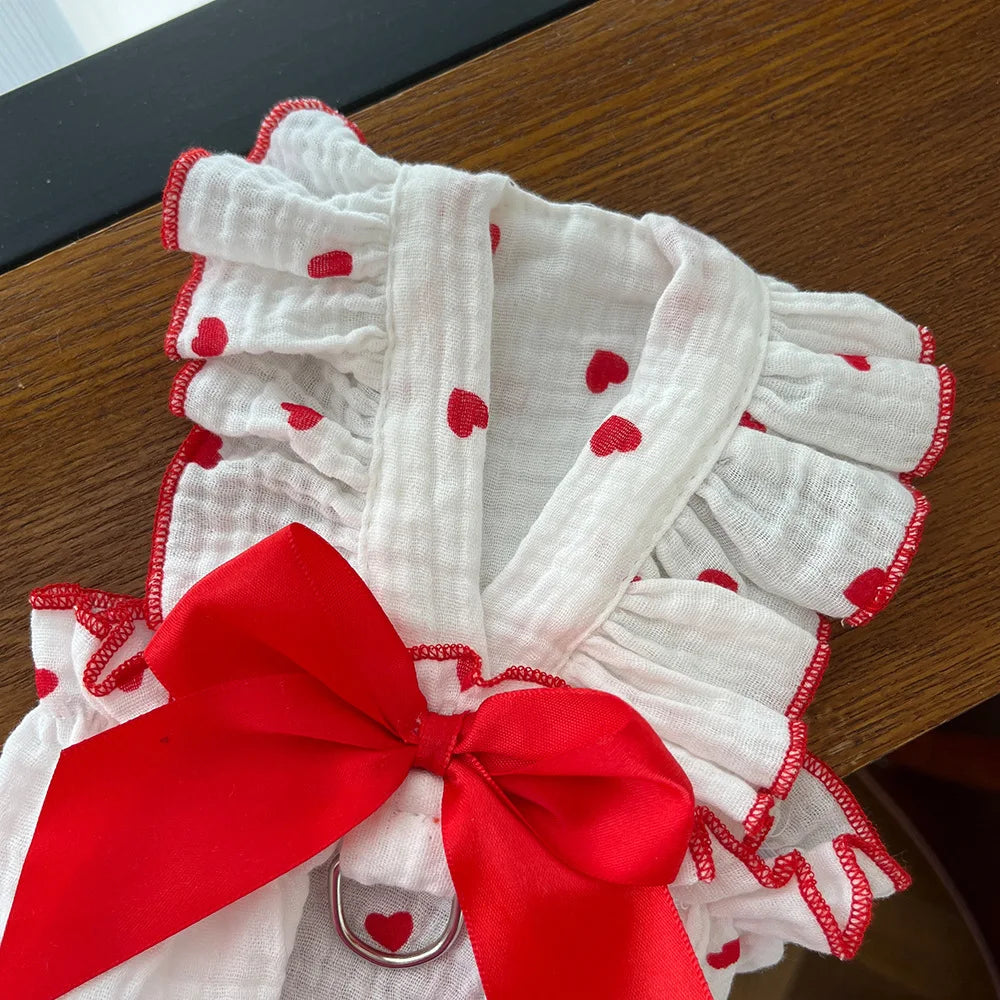 Pet dresses clothes for spring and summer dogs cats teddy bears Pomeranians plush toys  hearts all cotton fabric