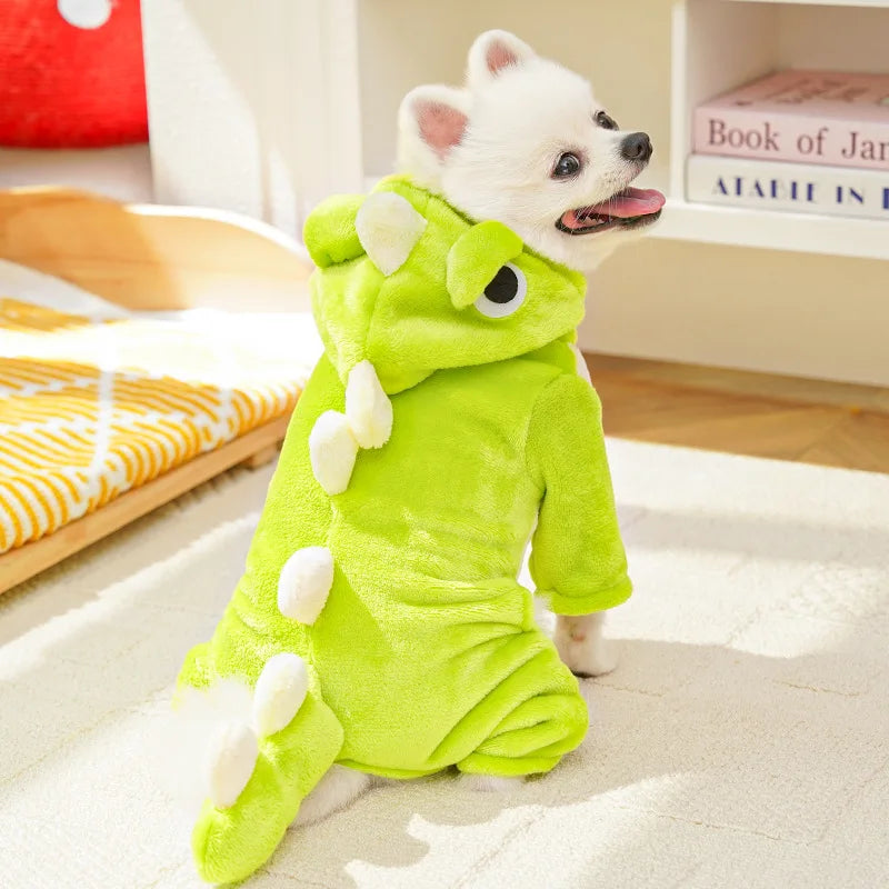 New Small Dinosaur Transforming Dog Clothes Autumn Winter Flannel Warm Teddy Cat Pet Clothes Dog Jumpsuits Rompers