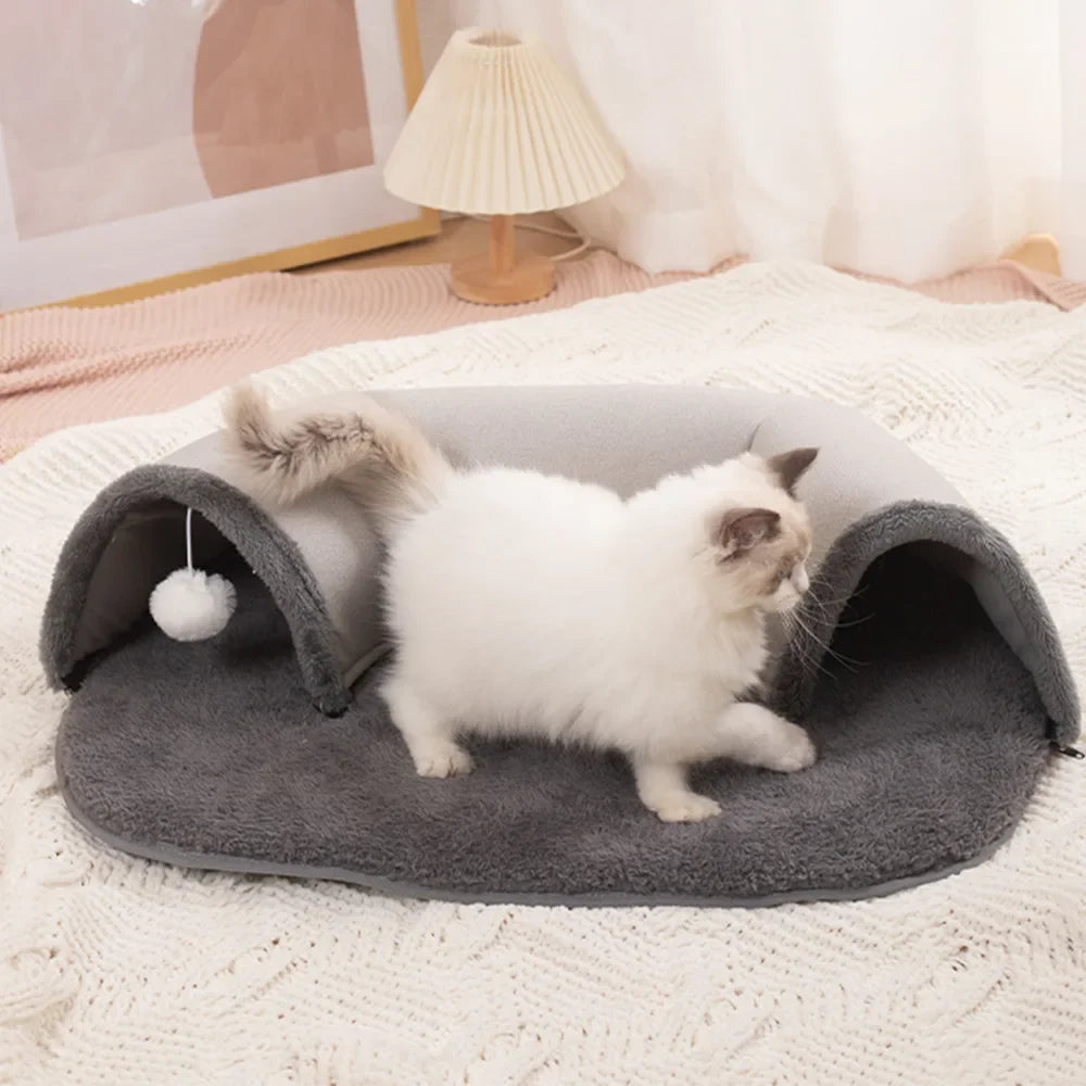 Cat Tunnel Bed 2-in-1 – Interactive Suede Pet Toy & Nest for Cats, Rabbits & Ferrets | Indoor Play & Training Tunnel