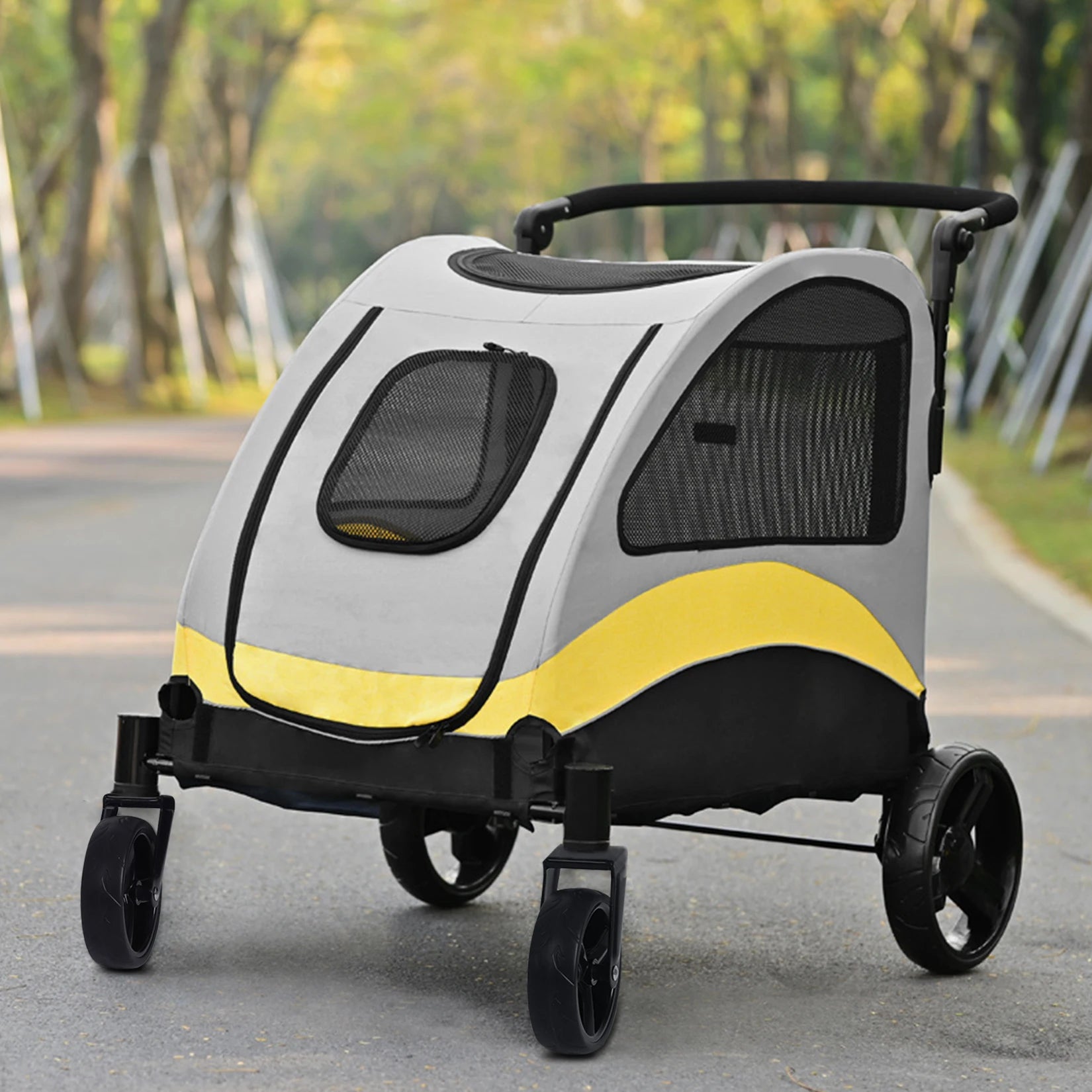 Foldable Dog Stroller for Large Pets – 4-Wheel Portable Travel Carriage for Dogs & Cats | Breathable Outdoor Pet Carrier