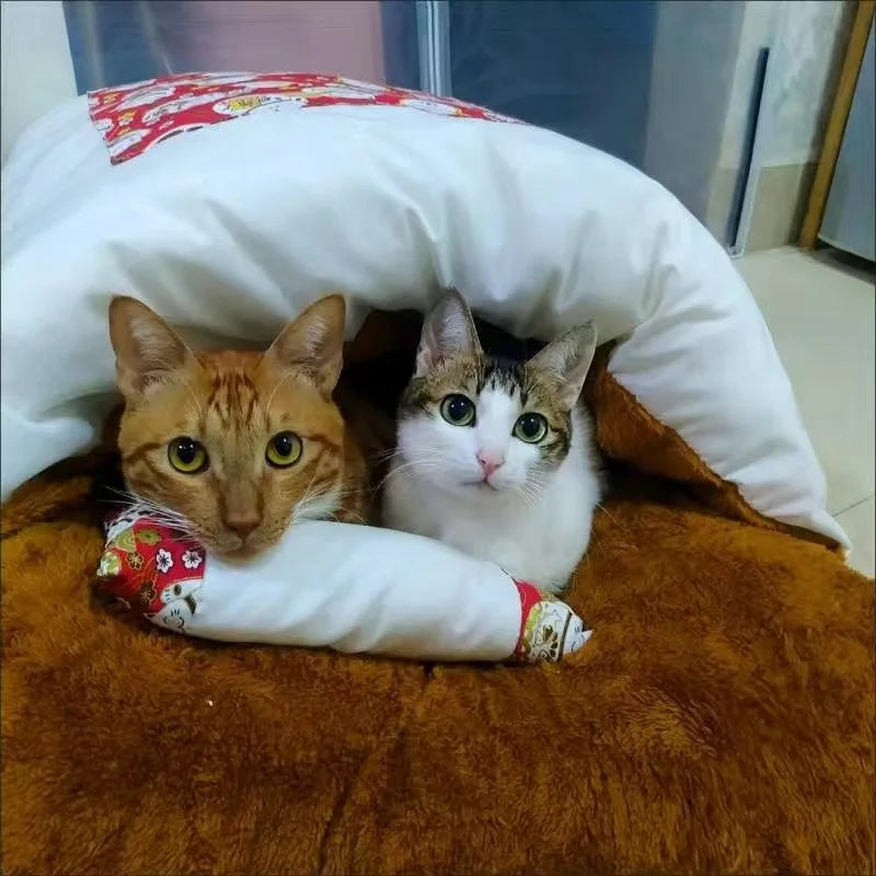 Japanese Deep Sleep Cave for Cats and Dogs, Warm Sleeping Bag, Removable Pet House, Nest Cushion with Pillow, Winter