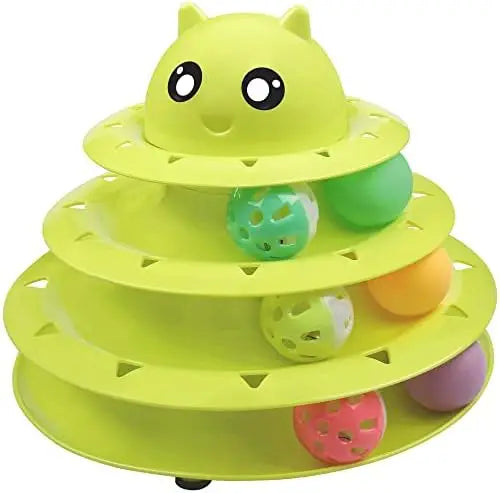 Six-Colorful Plastic Turntable Cat Toy with Interactive Puzzle Roller & Balls for Kittens' Mental & Physical Exercise