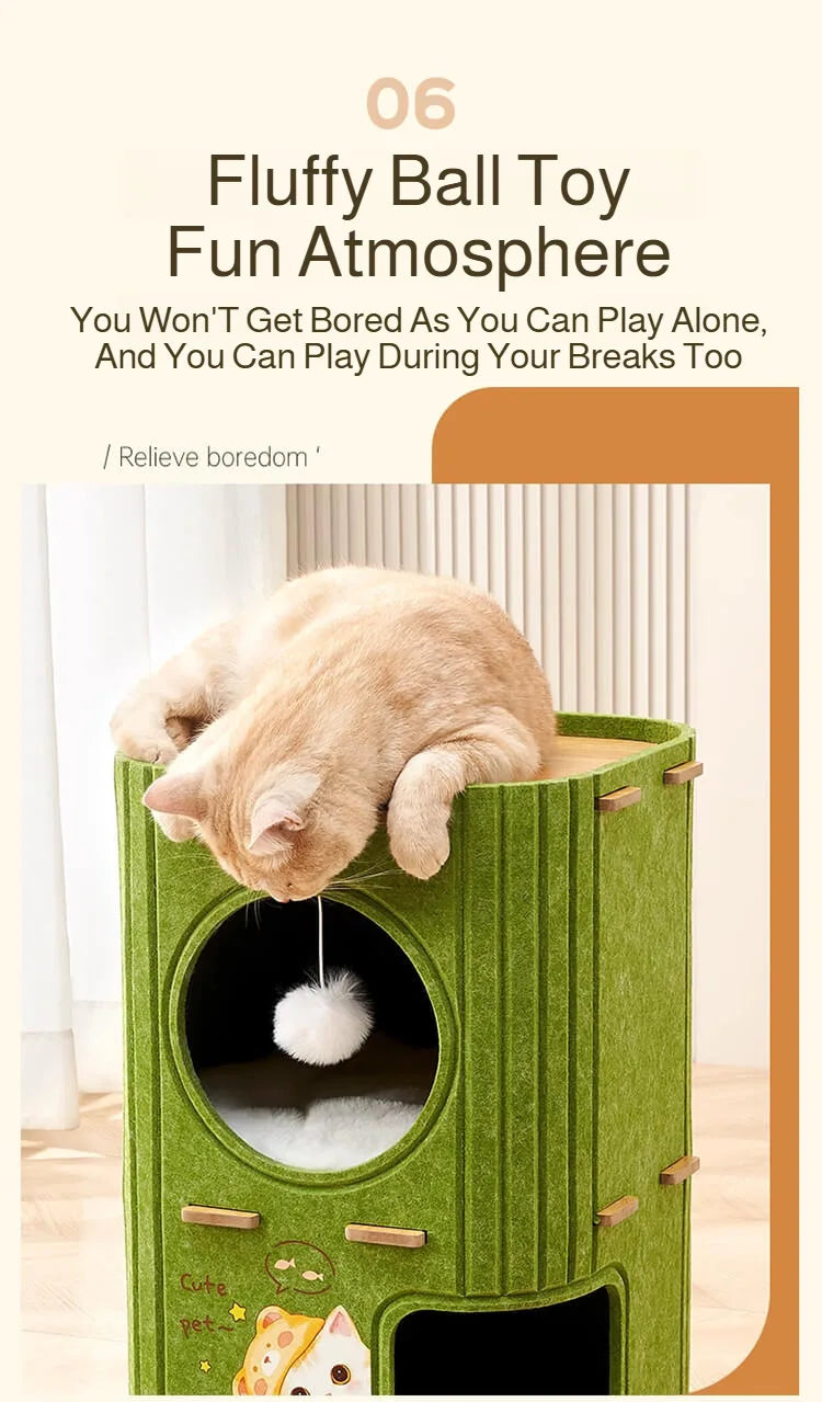 Winter Double Enclosed Cat House Integrated Tree Hole Thickened Felt Cat Litter MultiLayer Scratching Board for Indoor Pet Frame