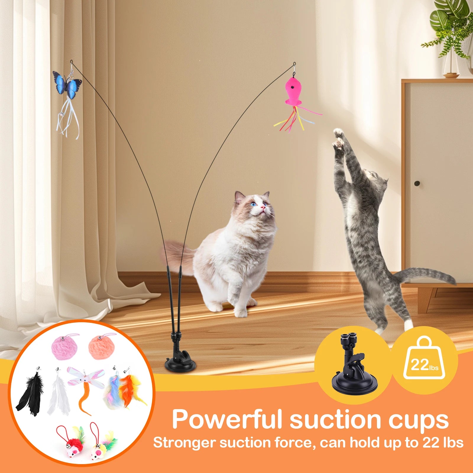 Pet Cat Toy Set Teaser Stick Set Detachable Replacement Head Toy Suit Interactive Cat Toy for Cat Training Playing Accessories