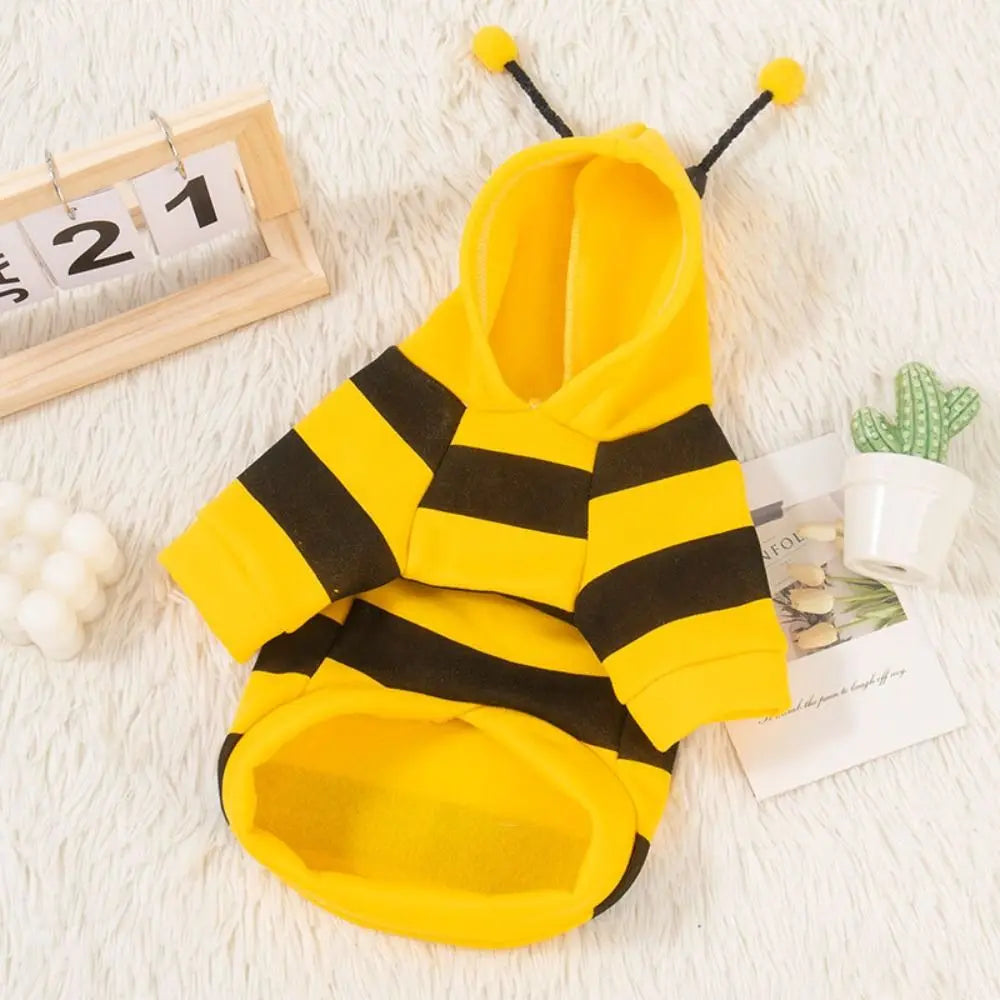Cat Dog Bee Costume Soft Cat Holiday Cosplay Winter Warm Clothes Pet Bee Halloween Hoodies for Pet Supplies
