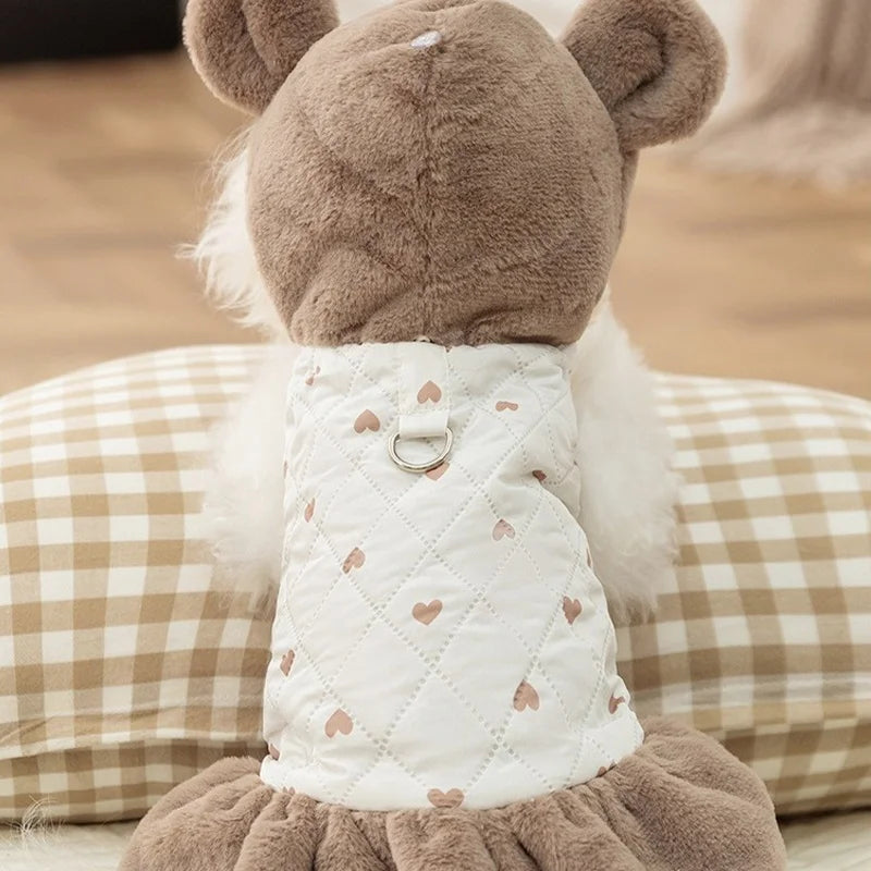 Heart Print Dog Down Jacket Winter Warm Dog Cotton Dress Luxury Puppy Coat Cute Soft Cat Jacket Coat Pet Dress Chihuahua Outfits