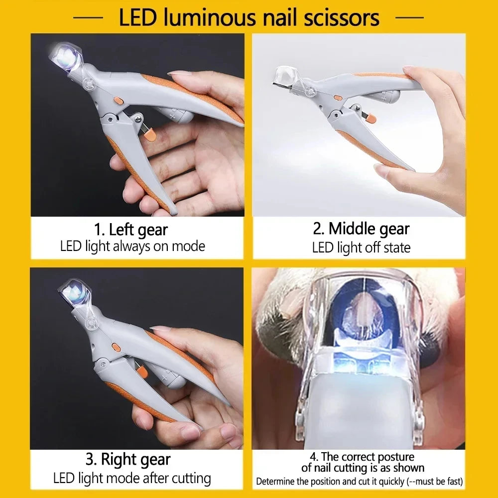 LED Light Pet Nail Clipper with Magnifier | Safe Nail Trimmer for Dogs & Cats | Precision Grooming Tool with Anti-Slip Handle