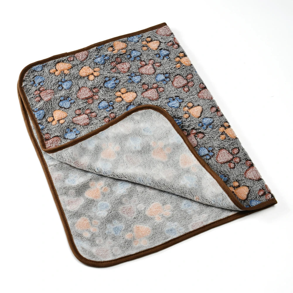 Warm Pet Cat Blanket Autumn Winter Cozy Thicken Fleece Kitten Footprint Bed Mat for Small Medium Big Cats Dog Chihuahua Supplies