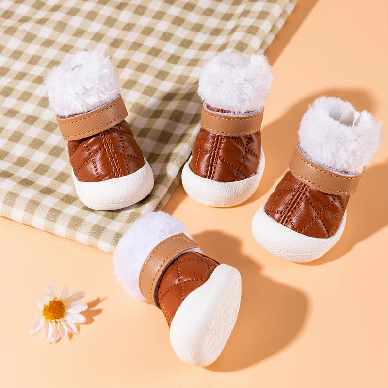 4pcs/set Pet Dog Shoes Winter Warm Shoes for Small Medium Dogs Anti-slip Puppy Rain Snow Boots Footwear Cat Dog Walking Sneakers