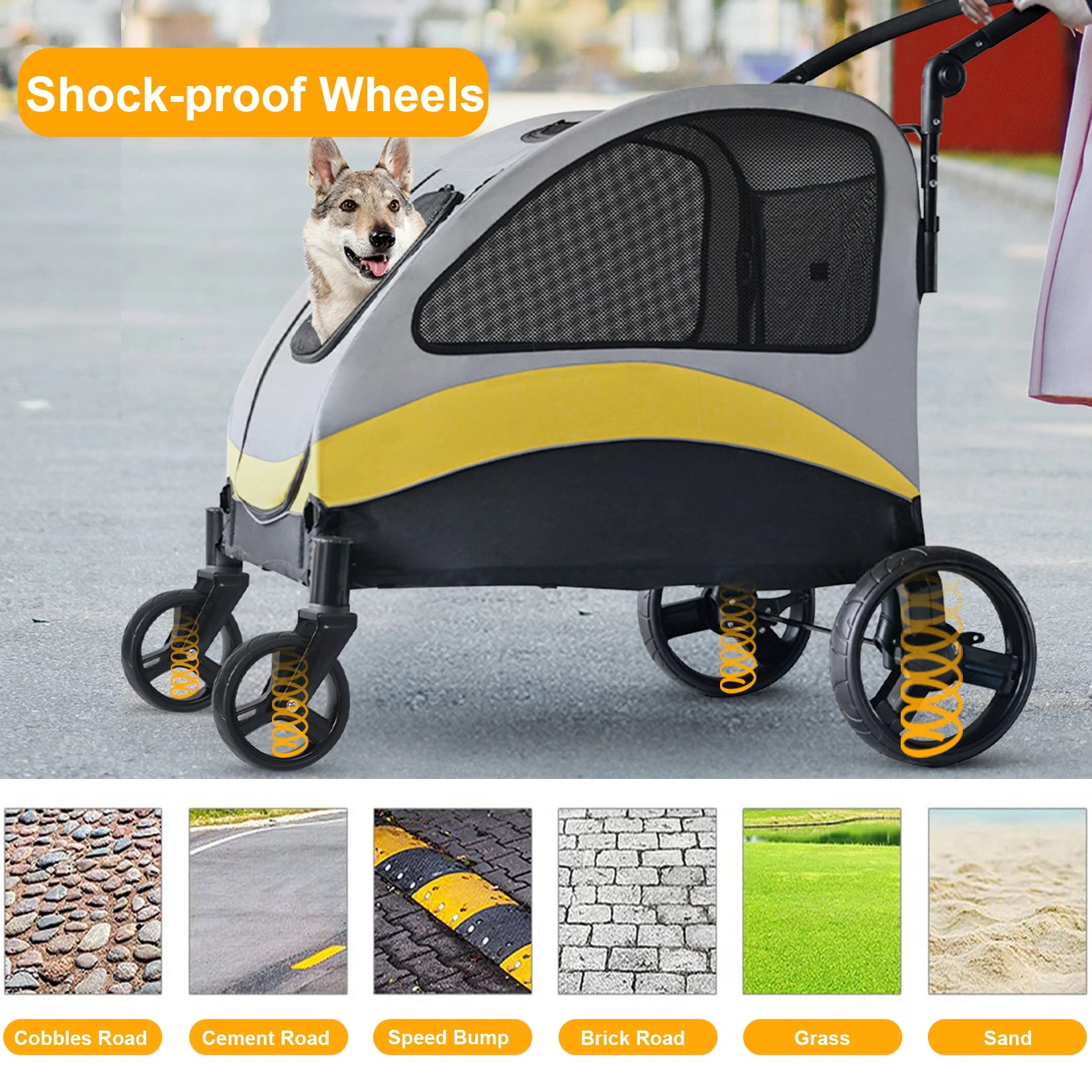 Foldable Dog Stroller for Large Pets – 4-Wheel Portable Travel Carriage for Dogs & Cats | Breathable Outdoor Pet Carrier