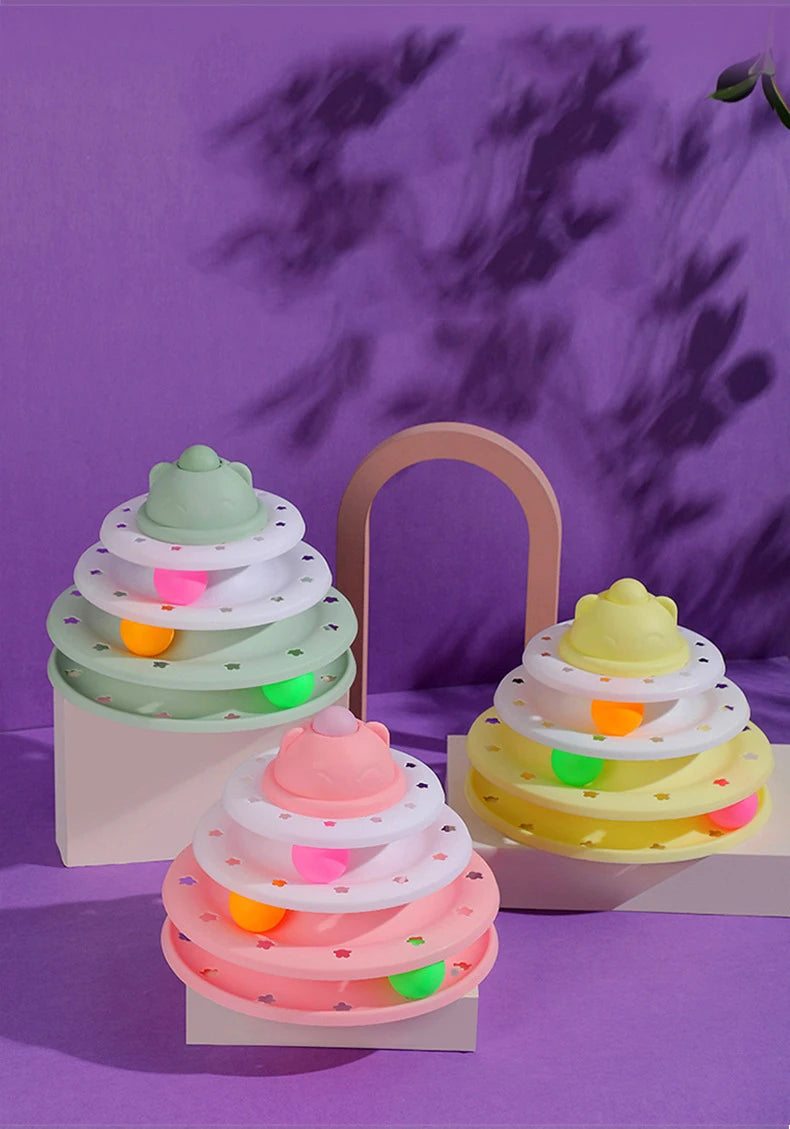 4 Levels Cat Toy Tower Turntable Roller Balls Toys Interactive Intelligence Training Track Puzzle Funny Games Accessories