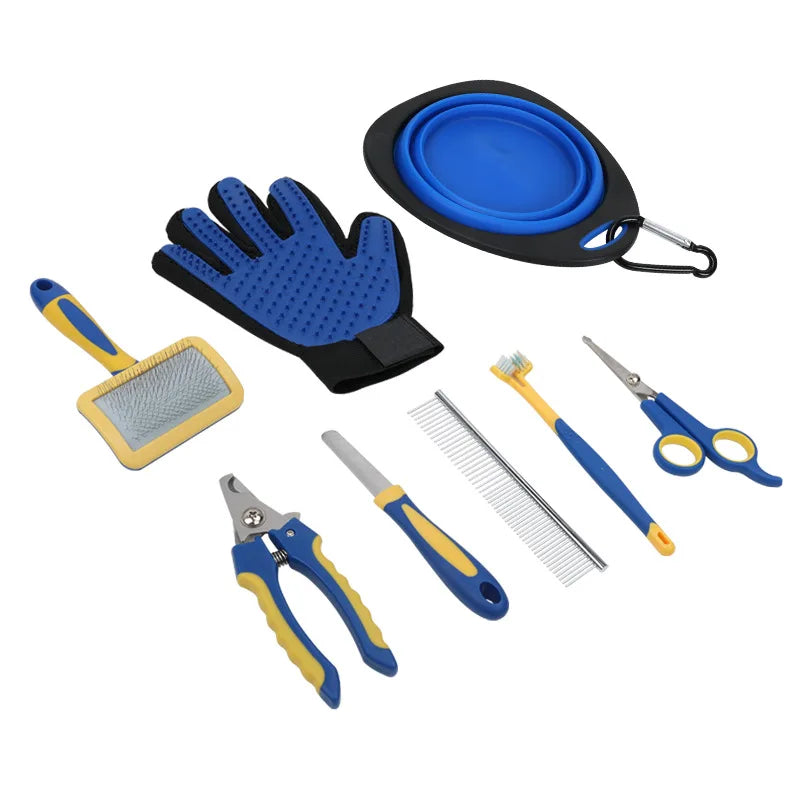 Pet Dog Cat Grooming Products Knotting Comb Straight Comb Nail Clipper File Hair Trimmer Hair Removal Comb Cleaning Beauty Set