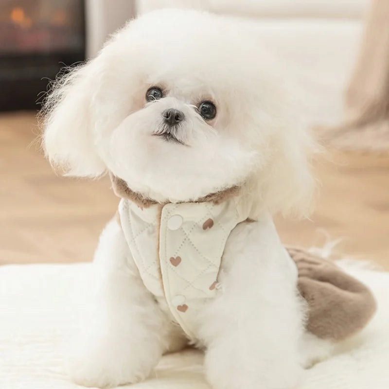 Heart Print Dog Down Jacket Winter Warm Dog Cotton Dress Luxury Puppy Coat Cute Soft Cat Jacket Coat Pet Dress Chihuahua Outfits