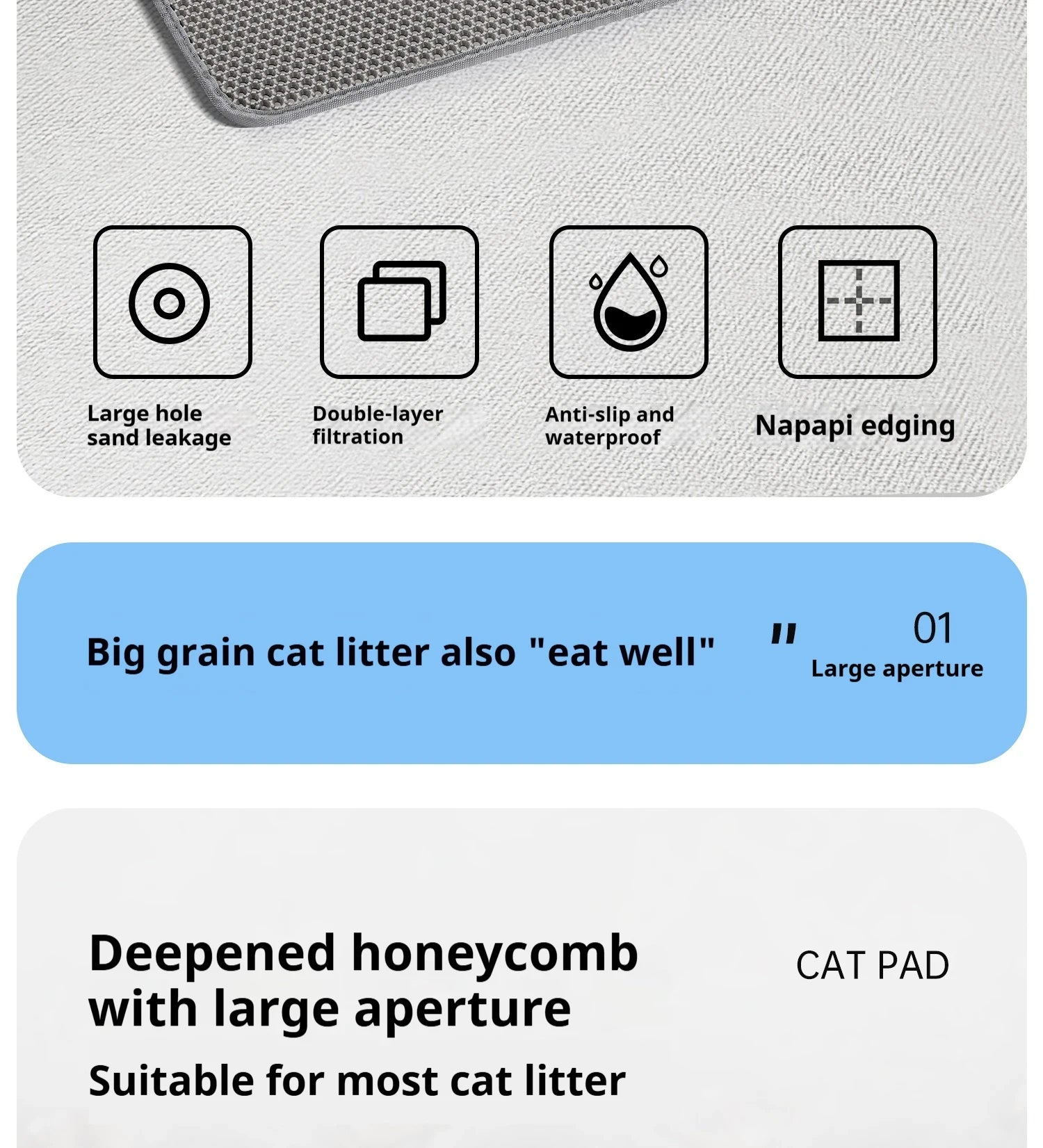 Large Cat Litter Mat Waterproof Double Layer Non-Slip Washable Pet Litter Box Mat Durable Sand Trapper Cat Scratcher