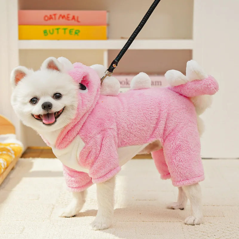 New Small Dinosaur Transforming Dog Clothes Autumn Winter Flannel Warm Teddy Cat Pet Clothes Dog Jumpsuits Rompers