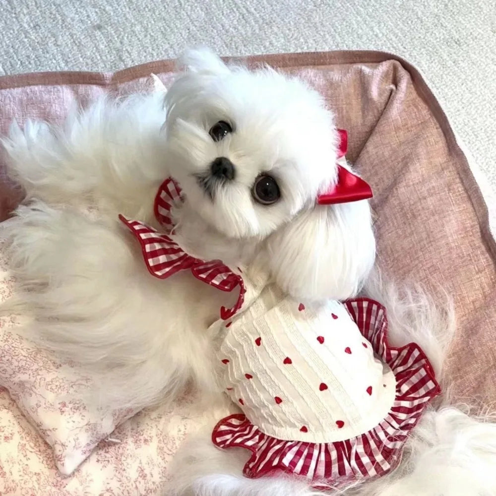 Dog Dress Fresh Cute Small Dog Teddy Bear Cat Pomeranian Love Floral Dress Spring Summer Dress Pet Party holiday Dress Up