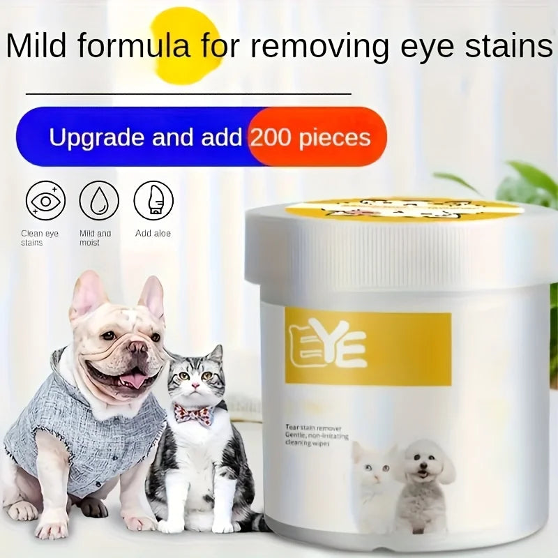 200pcs Soft & Portable Pet Eye Wipes for Dogs & Cats Gentle Tear Stain Remover Cat Dog Ear Cleaning Wipes All Breed Sizes