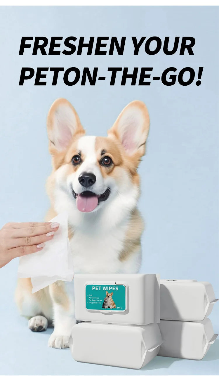Multi Purpose Pet Wipes for Dogs Cats Plant Based Deodorizer Sensitive Skin Care and Odor Remover for Paws Ears and Body