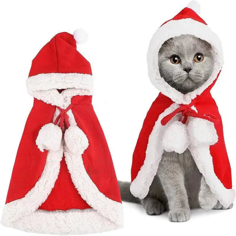 Cat Christmas Costume Santa Cosplay Funny Transformed Cat Dog Pet Xmas Cape Winter Dress Up Clothes Red Scarf Cloak Props Decor